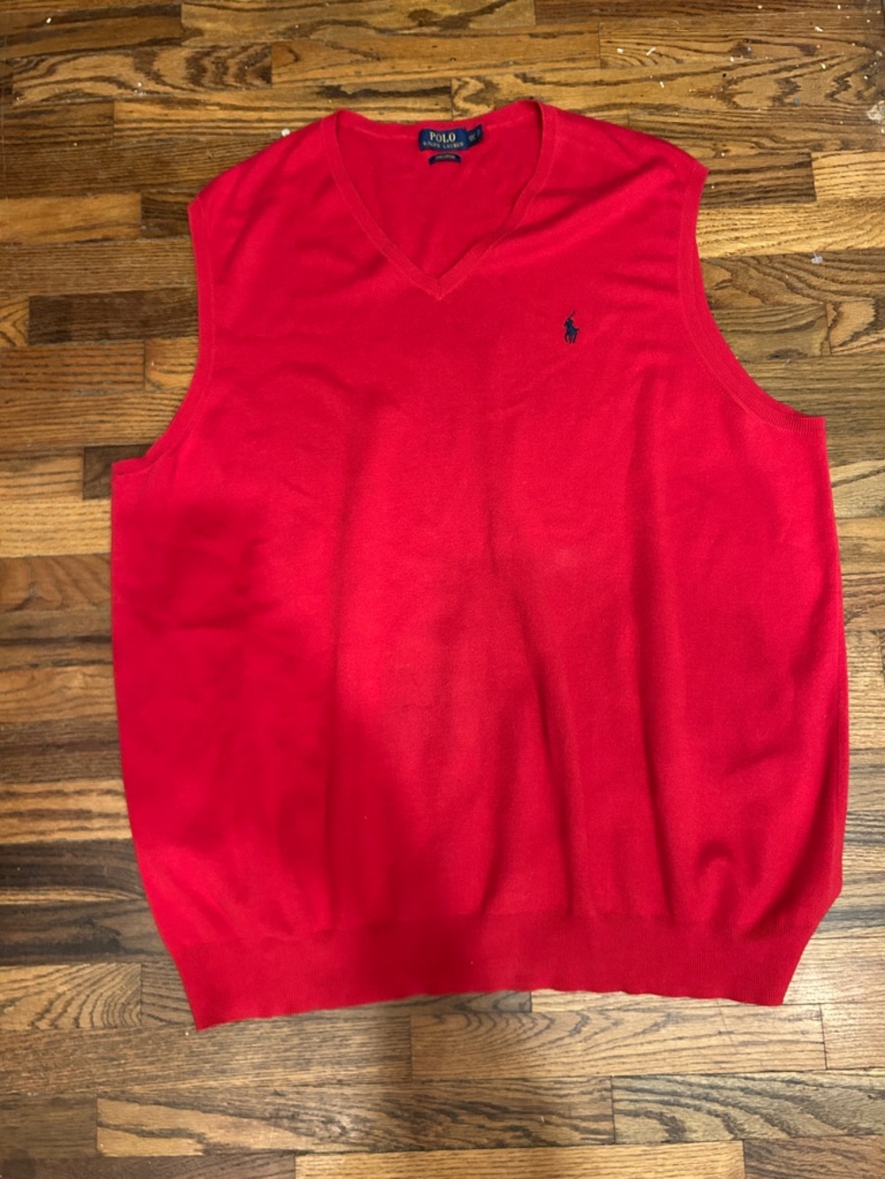 Polo by Ralph Lauren Bright Red V-Neck Sweater Vest with Navy Pony